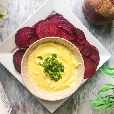 beet chips with curried yogurt