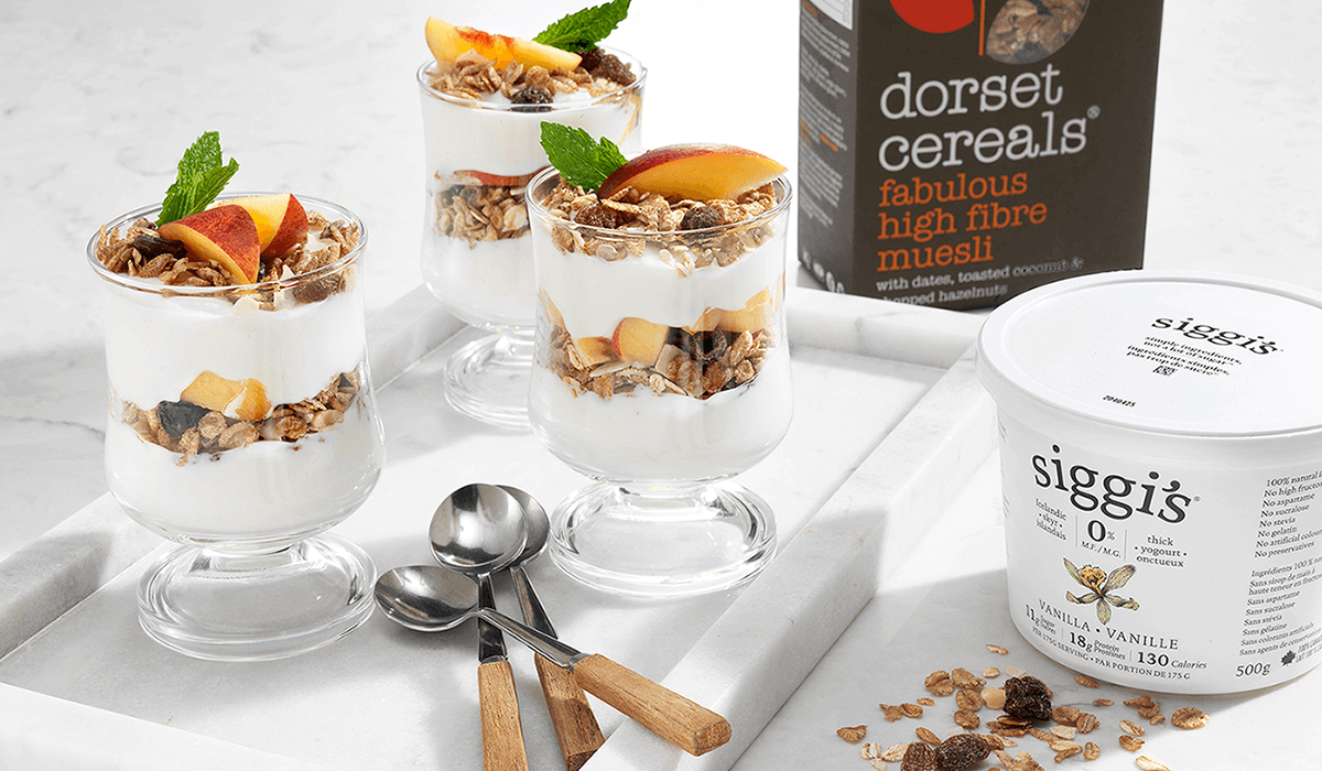 siggi's Icelandic-style yogurt: skyr - peach muesli parfaits